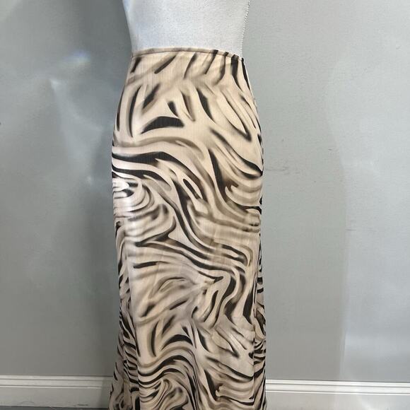 BooHoo Skirt size 10 Long Maxi Black Khaki Sheer Tiger Striped A Line Modest - Picture 2 of 10